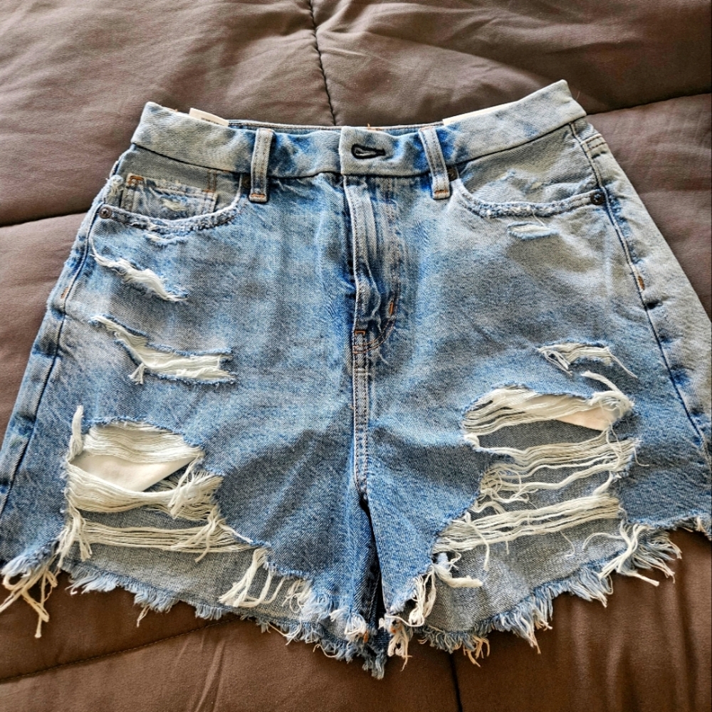 AE Strigid Curvy Ripped Denim Mom Shorts Size 4